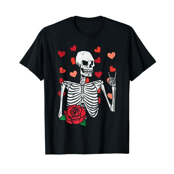 Rocker Valentines Day Skeleton Rock Hand Cool Men Boys Kids T-Shirt
