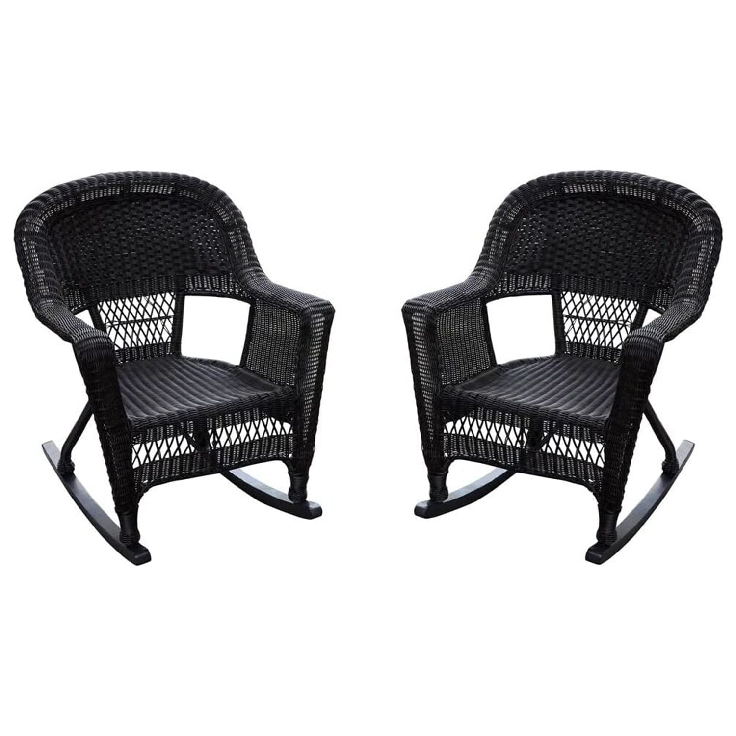 Jeco Black Resin Wicker Rocking Patio Chair Set of 2 - Outdoor Balcony ...