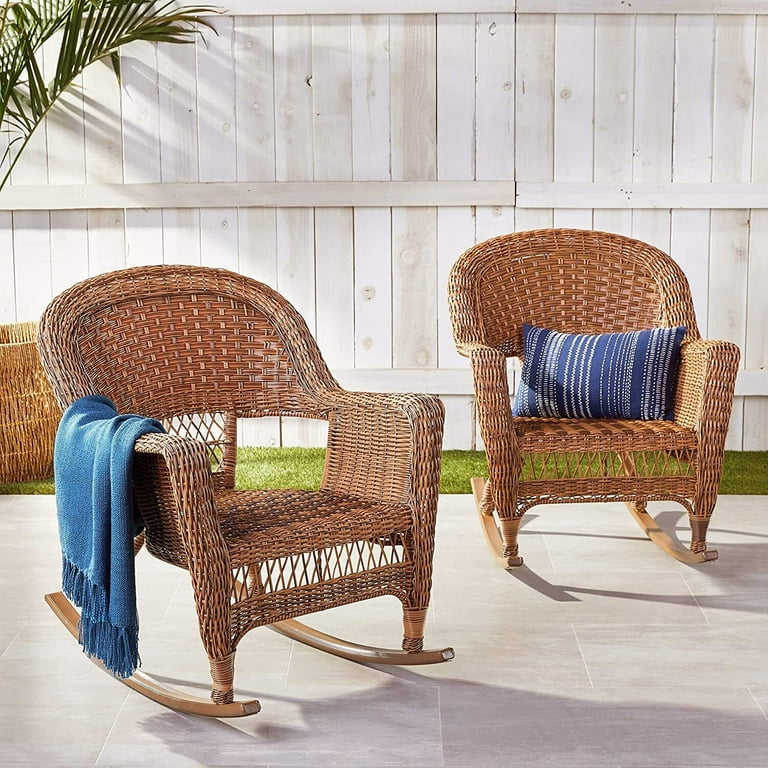 Rocker Wicker Chair Set of 2 Patio Chair Outdoor Rocking Chair Color Honey