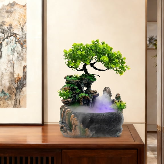 Rockery Fountain Waterfall Bonsai Decoration Office Living Room Feng Shui Bonsai for Home Decoration, Foyer, Office, Kitchen Counter, Relax, Meditate, Practice Yoga, Living Room Table