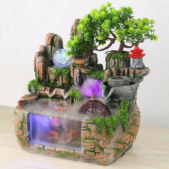 CNCEST Rockery Fountain Waterfall Fengshui Desktop Atomizing Humidifier Desktop LED USA