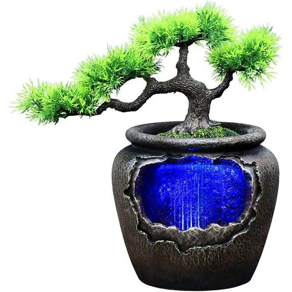 Rockery Fountain Waterfall, Resin Feng Shui with LED Lights Desktop Fountain Waterfall for Indoor Outdoor Home Office Decor