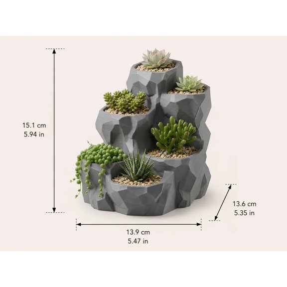 Rockery Rock Style Succulent Pot Resin Desktop Flower Planter Multiple Planting Spaces Decorative Pot for Cactus Small Plants