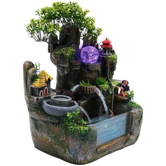 Rockery Stream Tabletop Fountain Tabletop Rockery Fountain Light Waterfall Desktop Rockery Water Fountain Zen Meditation Waterfall Feature Indoor Ornament for Home Bedroom Office Decor