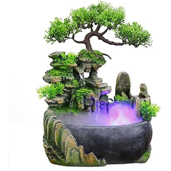 Rockery Stream Tabletop Fountain, Zen Meditation Indoor Waterfall Feature with Automatic Pump and Switch, Desktop Fountain for Home Office Bedroom Decoration (A)