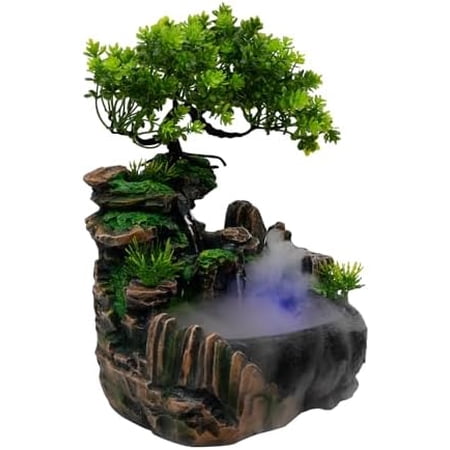 Rockery Stream Tabletop Fountain, Zen Meditation Indoor Waterfall Feature Fuentes De Agua para Interior Mini Fountain Beautiful Symbolism with Led Light Source for Room, Bedroom, Study