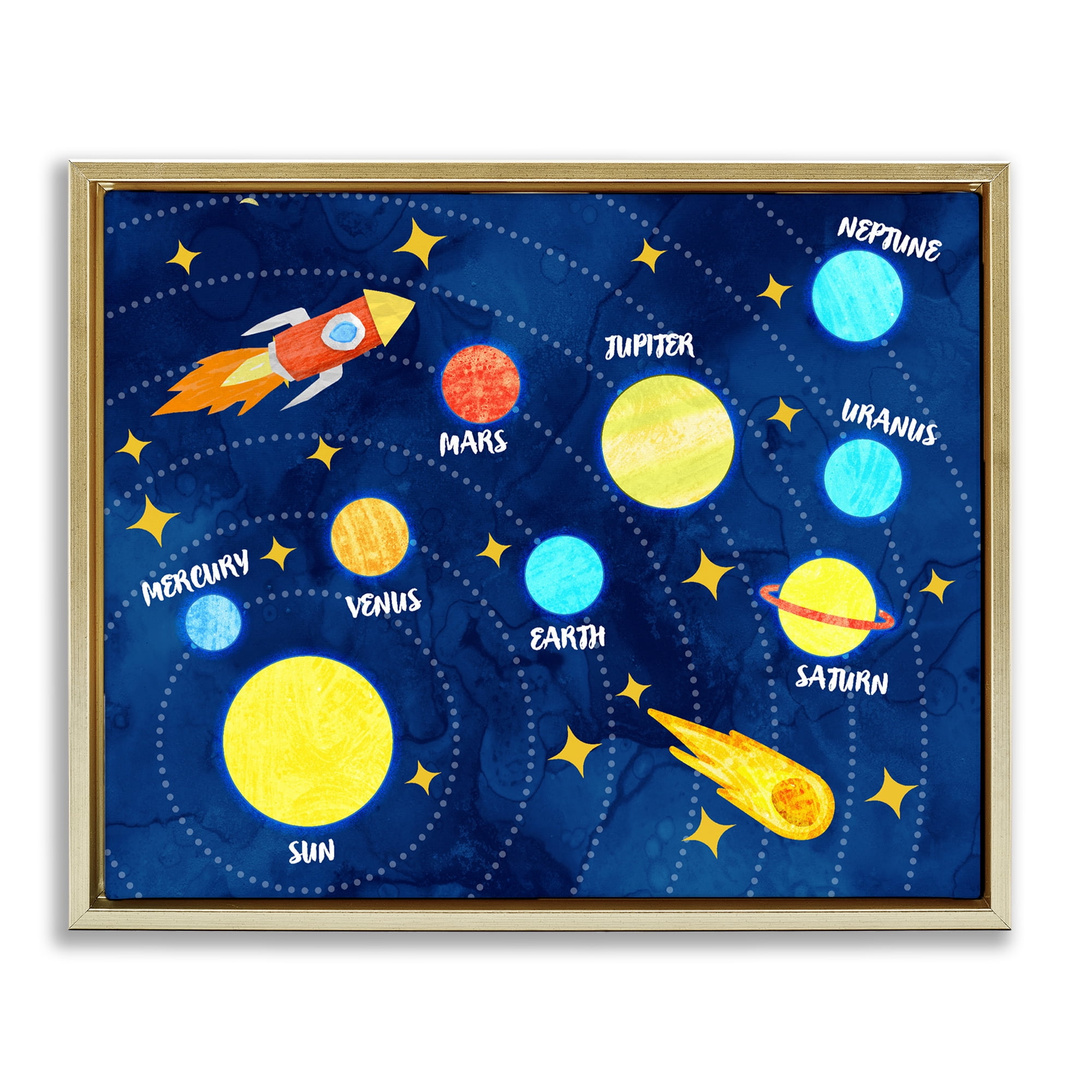 Rocket Across Solar System Gold Framed Floater Canvas Wall Art, design by Daphne Polselli
