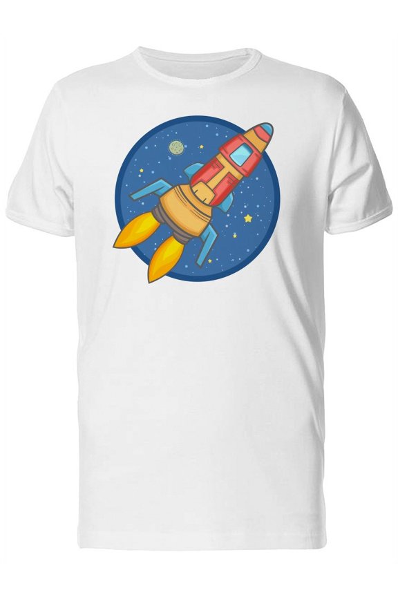 Rocket At Space Cartoon T-Shirt Men -Image by Shutterstock, Male 3X-Large
