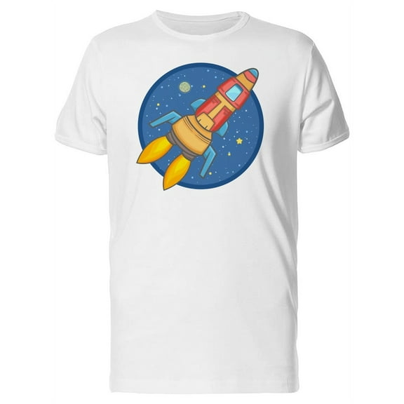Rocket At Space Cartoon T-Shirt Men -Image by Shutterstock, Male x-Large