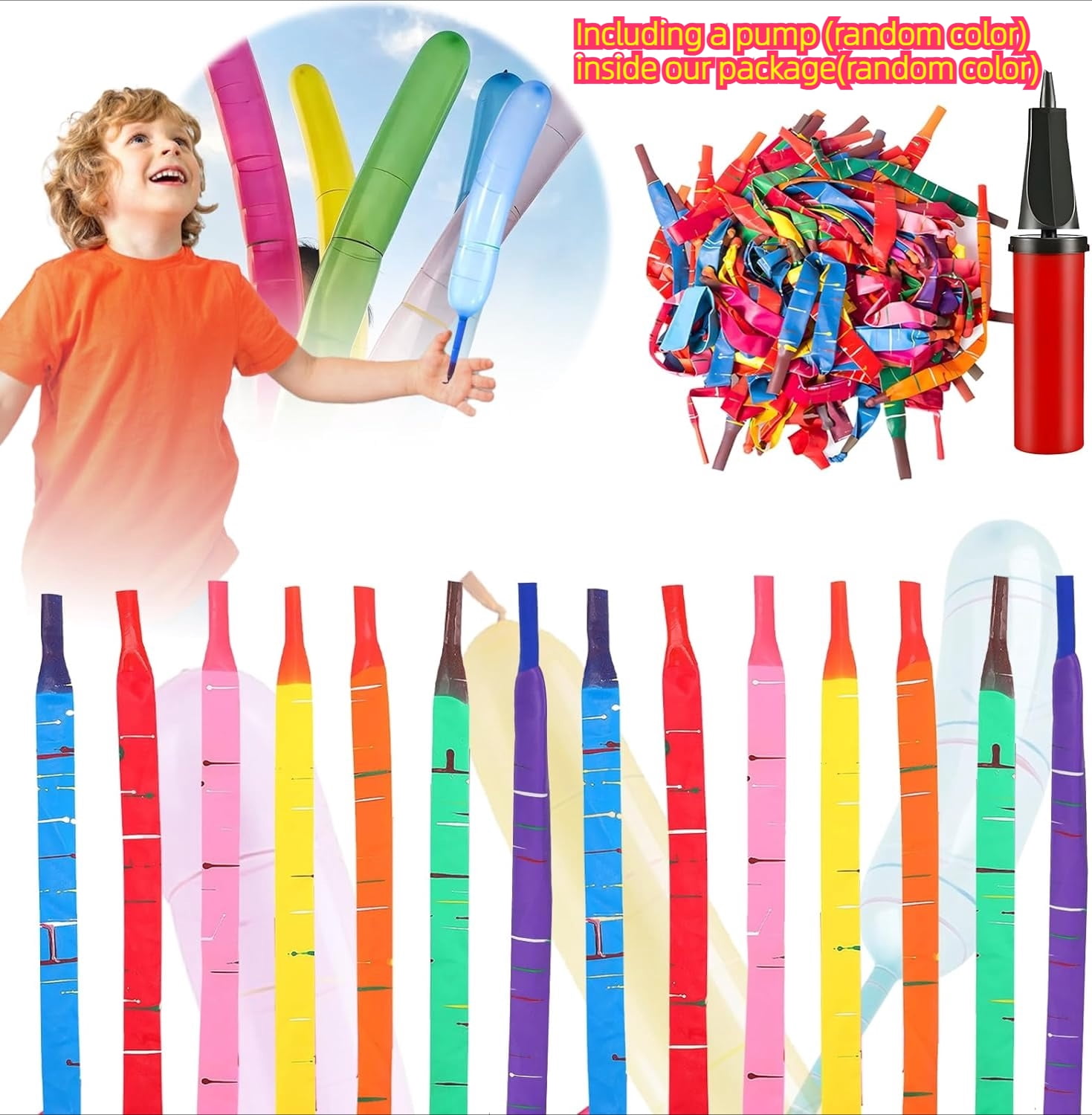 Rocket Balloons 100-Pack with Pump, 40-Inch Whistling Flying Party Balloons, Assorted Colors, Outdoor Kids Toys for Birthdays & Events