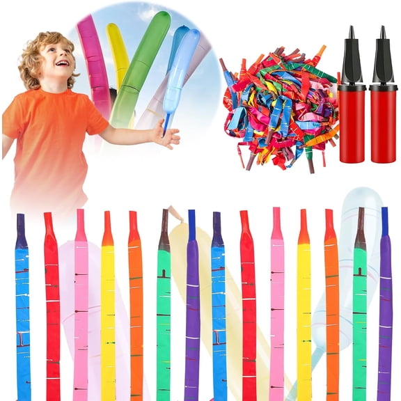 Rocket Balloons with Pump, 40-Inch Whistling Flying for Outdoor Fun, Spring & Easter Party Supplies, Kids Birthday Favors, Assorted Colors (100 Count + 2 Pumps)