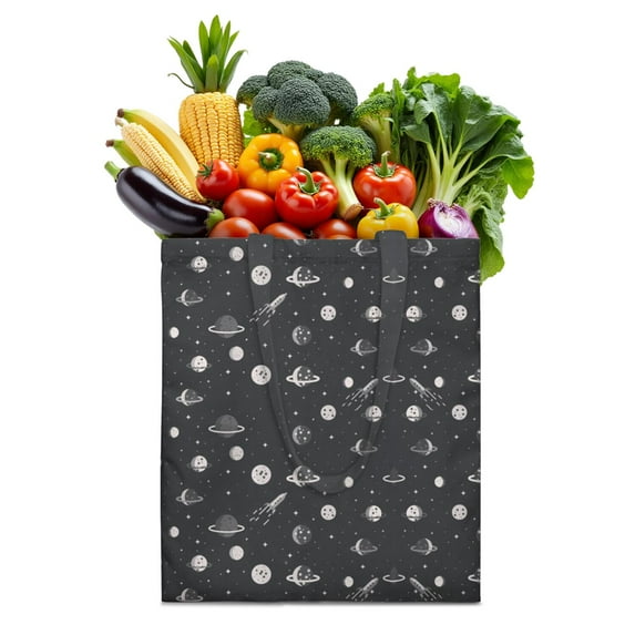 Rocket Canvas Tote Bag – Space Galaxy Astronaut Planet Starry Night Cosmos Outer Space Cute Celestial Star Constellation Moon and Stars Nebula Sci-fi Lovers Reusable Tote Bag Eco-Friendly Foldable