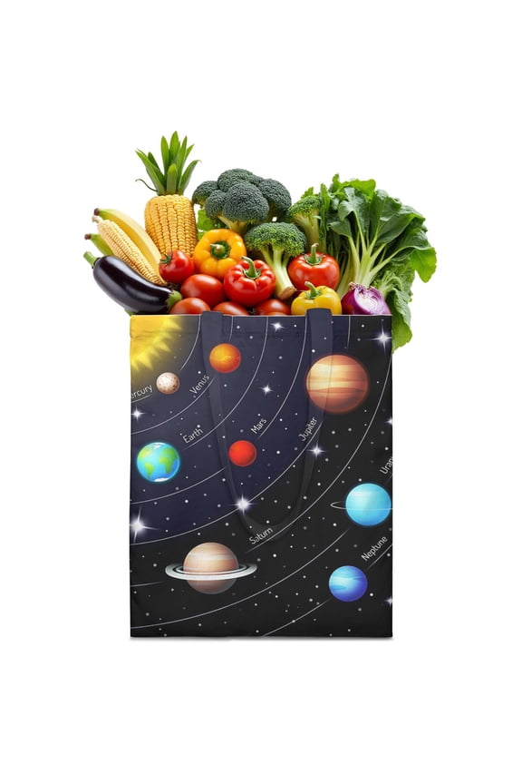 Rocket Canvas Tote Bag – Space Galaxy Astronaut Planet Starry Night Cosmos Outer Space Cute Celestial Star Constellation Moon and Stars Nebula Sci-fi Lovers Reusable Tote Bag Eco-Friendly Foldable