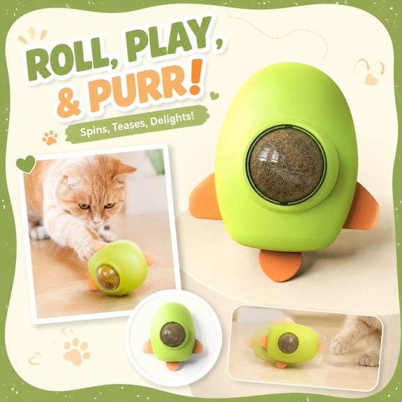 Rocket Catnip Ball Toy with 360 Degree Rotation, Durable ABS Shell Licking Treats for Indoor Cats, Interactive Rolling Dental Chew Toy for Teeth Cleaning & Boredom Relief for Kittens