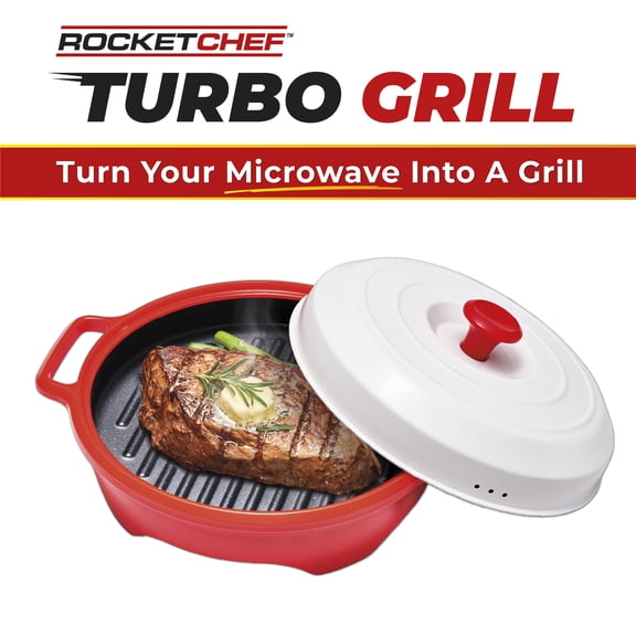 Rocket Chef Turbo Grill Microwave Grill Cookware with Ceramic Nonstick Plate, Vented Lid and Recipe Guide