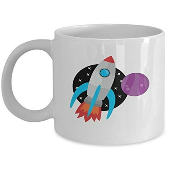 Rocket 11 oz Coffee Mug - Fun Spaceship Gift for Space Lovers White Ceramic