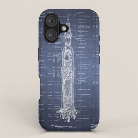 Rocket Cutaway Blueprint Navy and White Tough Case for Apple iPhone, Polycarbonate Shell with TPU Liner
