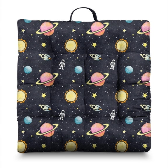 Rocket Design Meditation Pillow, Oversized Square Floor Cushion with Cosmos Print, Soft & Supportive for Extended Sitting