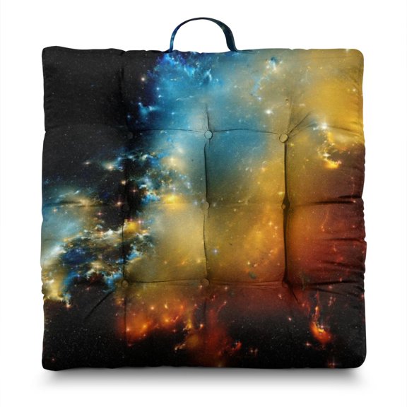 Rocket Design Meditation Pillow, Thick Square Floor Cushion with Cosmos Print, Soft & Supportive for Long Sitting Sessions