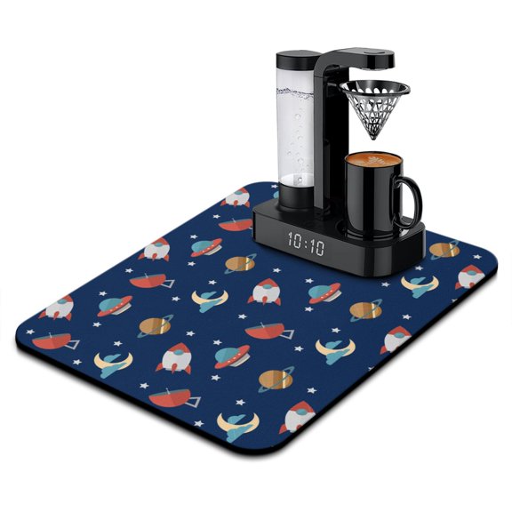Rocket Dish Drying Mat, Alien Starry Night Sky Space Geek Absorbent Kitchen Mat