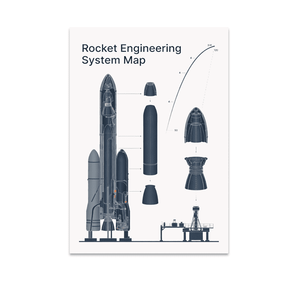 Rocket Engineering System Map Poster, Aerospace Classrooms, Study Spaces, and Engineering Enthusiasts, 13x19 Glossy Paper