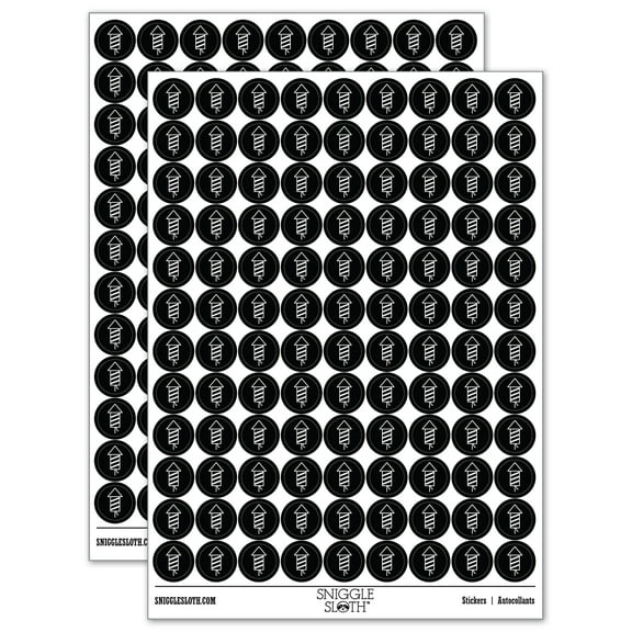 Rocket Fireworks Patriotic 200+ Round Stickers - Black - Gloss Finish - 0.50" Size