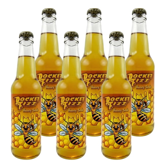 Rocket Fizz Honey Soda Flavor | Cane Sugar | Craft Soda Pop Drinks | 12 oz in Glass Bottle (6 Pack)