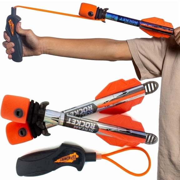 Slingshot Dart Launcher - Launches up to 250 Feet with Soft EVA Foam Tips - 2 Orange Darts, 1 Launcher Rocket Howlerâ„¢ Set - Outdoor Active Play Gift for Kids - Refresh Sports