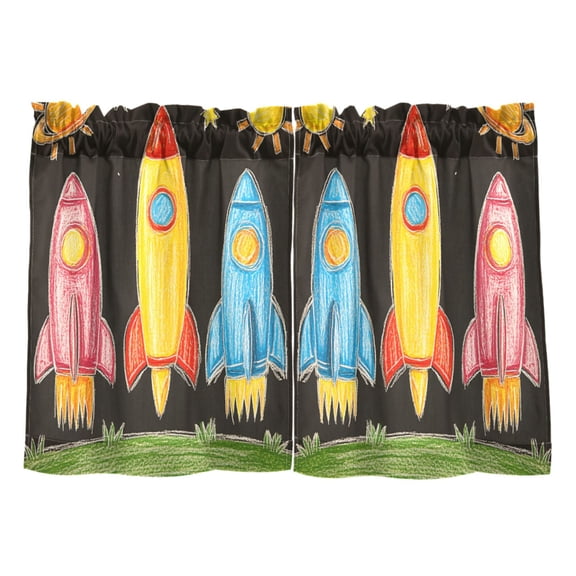 Rocket Kitchen Curtains Tier Set 27x24 Inch 2 Panels Semi Sheer Light Filtering Privacy UV Protection