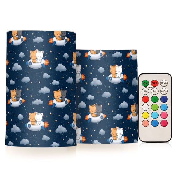 Rocket Kitten Flickering Flameless Candles Battery Operated with Remote Timer LED Pillar Candles Set of 2