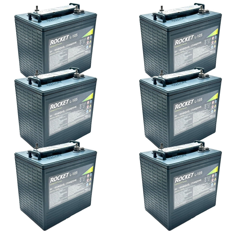 Rocket L-105 225Ah 6V Golf Cart Battery - Replaces Trojan T-105 (Set of 6)