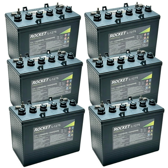 Rocket L-1275 150Ah 12V GC Battery - Replaces Trojan T-1275 Plus (Set of 6)