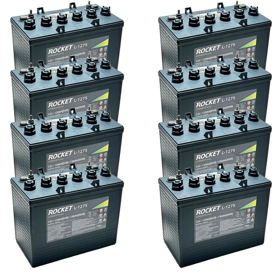 Rocket L-1275 150Ah 12V GC Battery - Replaces Trojan T-1275 Plus (Set of 8)
