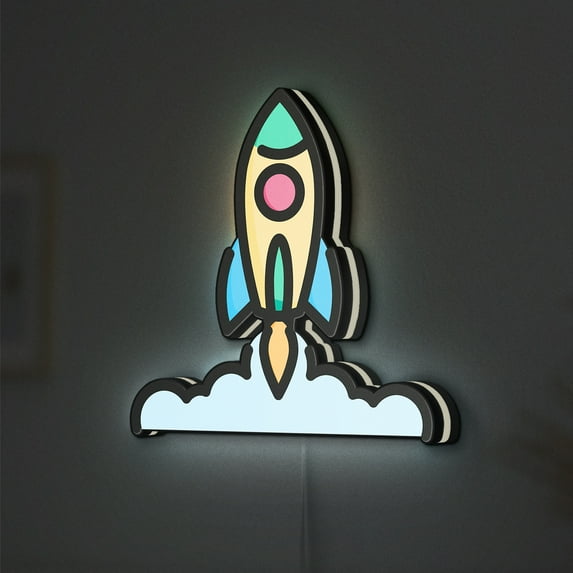 Rocket LED Lightbox - Space Ship Launch Startup Business Decor, Custom Led Sign for Home Office Shop Decor (Height 8 inch, 20cm)