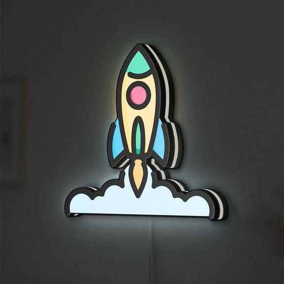 Rocket LED Lightbox - Space Ship Launch Startup Business Decor, Custom Led Sign for Home Office Shop Decor (Height 8 inch, 20cm)
