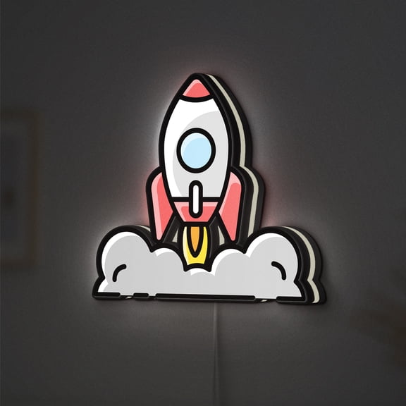 Rocket LED Lightbox - Spaceship Launch Startup Shuttle Decor, Custom Led Sign for Home Office Shop Decor (Width 24 inch, 60cm)