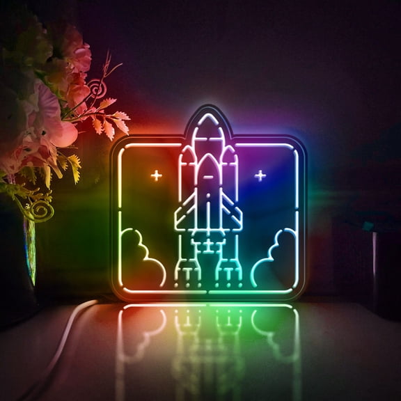 Rocket Launch Led Light Box, Dimmable Neon-Like Light Signs USB Power for Wall Decor Bedroom Decoration, Color Flow Effect (WxH) 16"x16"