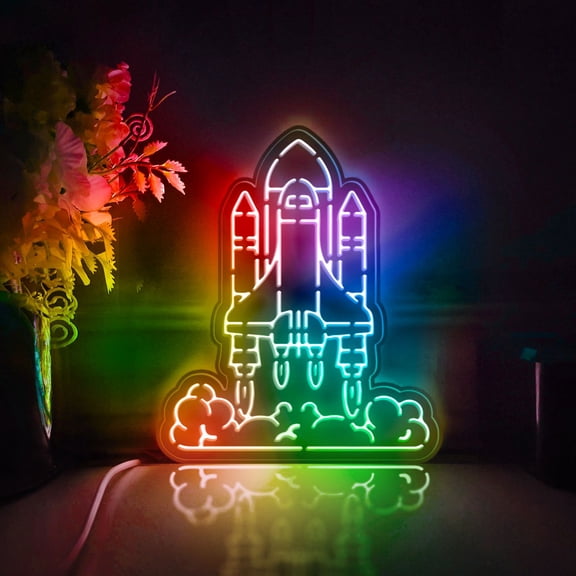 Rocket Launch Led Light Box, Dimmable Neon-Like Light Signs USB Power for Wall Decor Bedroom Decoration, Color Flow Effect (WxH) 16"x19"