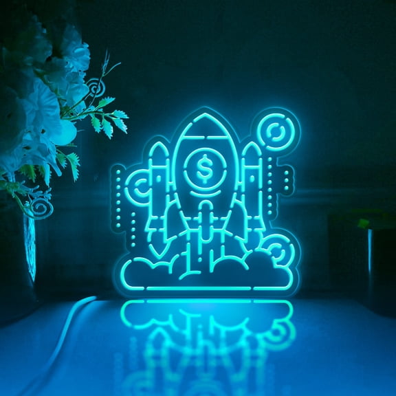 Rocket Launch Led Light Box, Dimmable Neon-Like Light Signs USB Power for Wall Decor Bedroom Decoration, RGB Light (WxH) 11"x11"