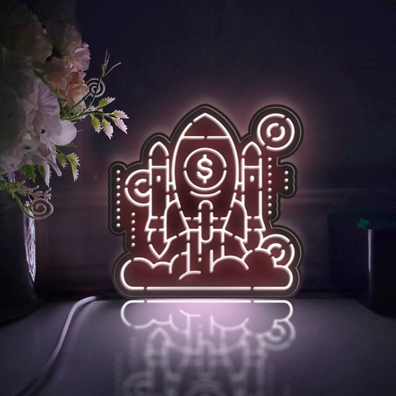 Rocket Launch Led Light Box, Dimmable Neon-Like Light Signs USB Power for Wall Decor Bedroom Decoration, Static Light (WxH) 11"x11"