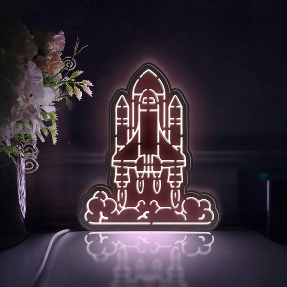 Rocket Launch Led Light Box, Dimmable Neon-Like Light Signs USB Power for Wall Decor Bedroom Decoration, Static Light (WxH) 16"x19"