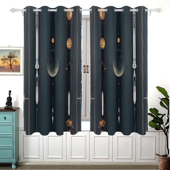 Rocket Launch Pattern 63x55in Window Curtain Panels 63x55in 2-Piece Heavy Duty 80% Light Blocking