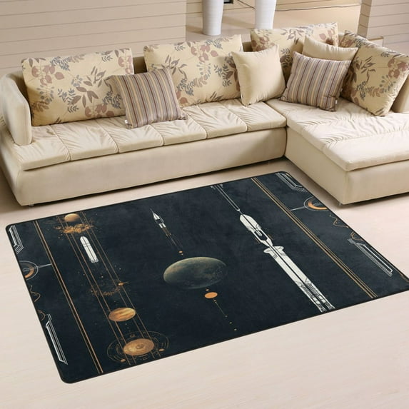 Rocket Launch Pattern Soft Polyester Area Rug 31''x20'', Non Slip, Memory Foam, Water Absorbent