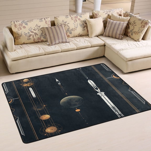Rocket Launch Pattern Soft Polyester Area Rug 36''x24'', Non Slip, Memory Foam, Water Absorbent