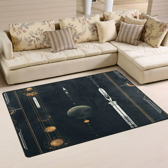 Rocket Launch Pattern Soft Polyester Area Rug 60''x39'', Non Slip, Memory Foam, Water Absorbent