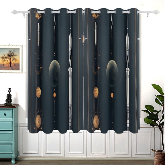 Rocket Launch Pattern Thermal Blackout Curtains 63x55 Inch 2 Panels Grommet Window Drapes for Bedroom Living Room
