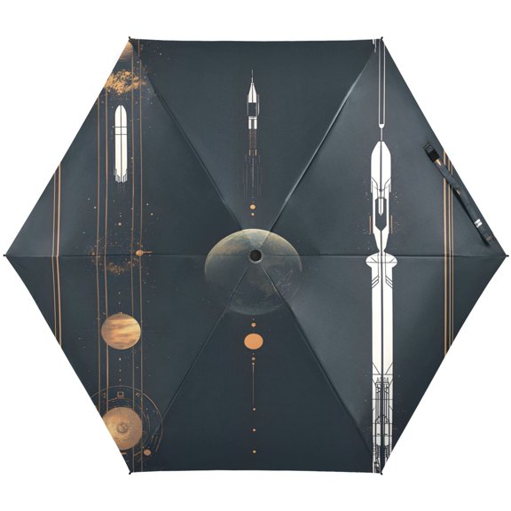 Rocket Launch Pattern Umbrellas for Sun Auto Open Close UV50+ Waterproof 5-Fold Compact Fiberglass Frame
