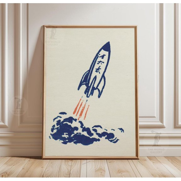 Rocket Launch Poster Minimal Space Wall Art Japanese Style Rocket, Unframed Poster