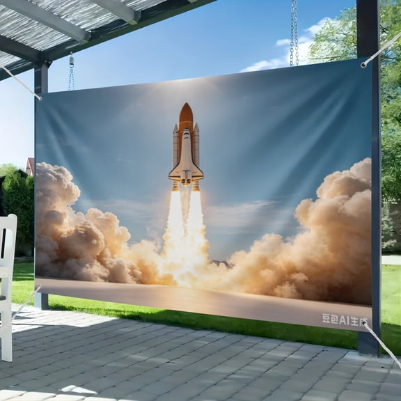 Rocket Launch Space Backdrop, Spaceship Takeoff Starry Sky Scene Photo Background, Kids Astronaut Theme Portrait Banner