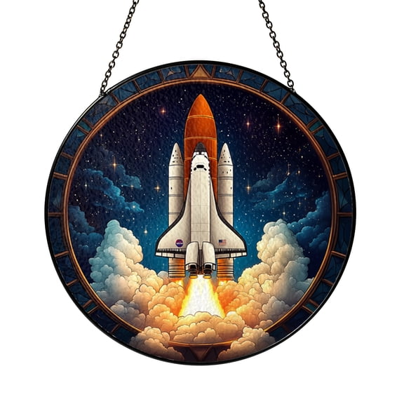 Rocket Launch Space Shuttle Stained Glass Suncatcher, Decorative Window Hanging Space Art